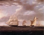 Thomas Buttersworth Two British frigates and a yawl passing off a coast Spain oil painting artist